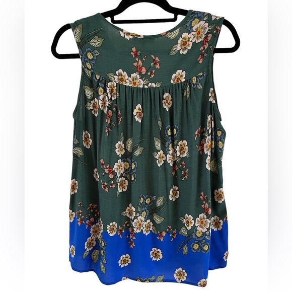 Democracy Green Blue Floral Sleeveless Tank Top Size Small EUC Boho - Picture 6 of 12